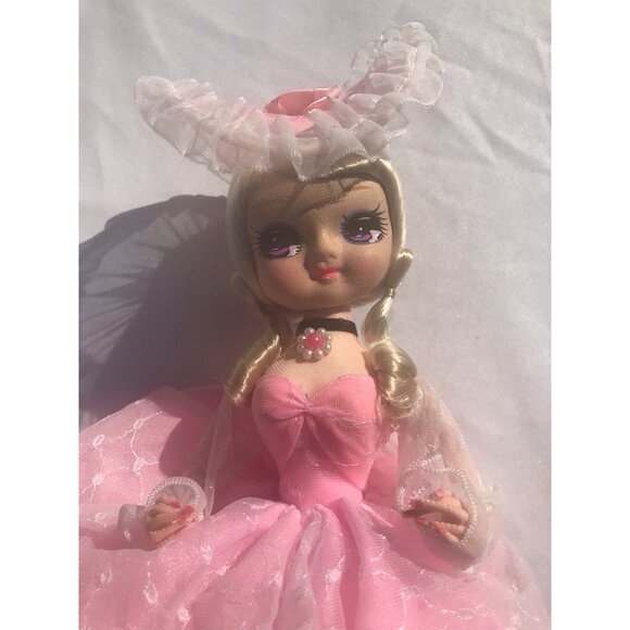 Vtg 70s MCM Bradley Big Eye Doll Southern Belle Hand Painted Nylon Face Pink 12” - Picture 15 of 16